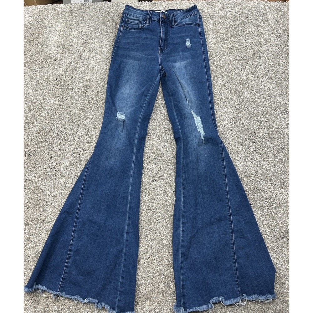 YMI Gigi Fit & Flare Blue Jeans Women's High Rise Dark Denim 3/26 Retro Boho